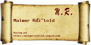 Malmer Rátold névjegykártya